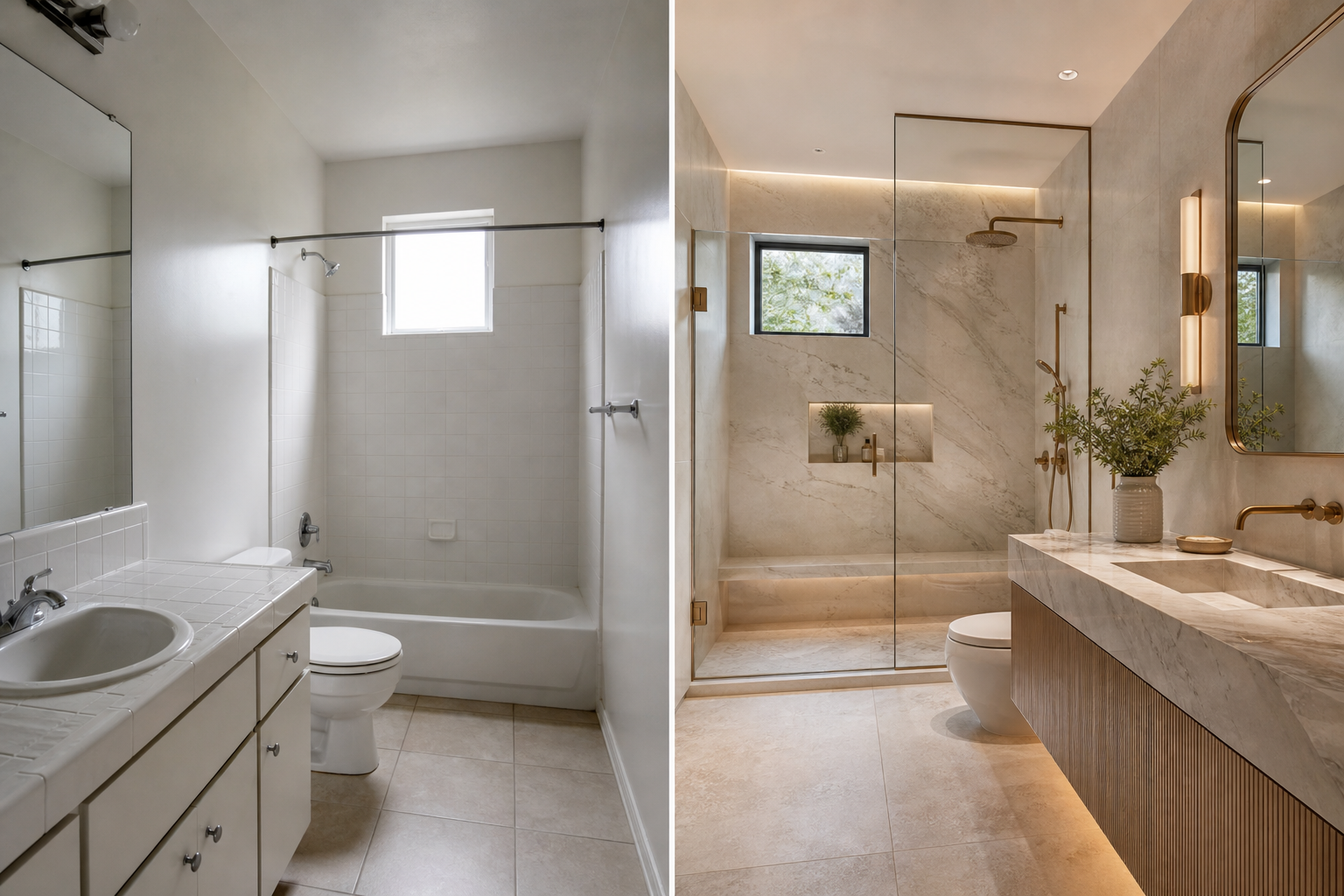 Bathroom before and after concept comparison